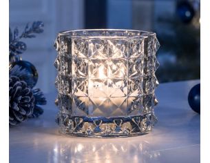 Photophore en verre bleu foncé transparent texturé motifs diamant en relief H9cm - Lilosquare