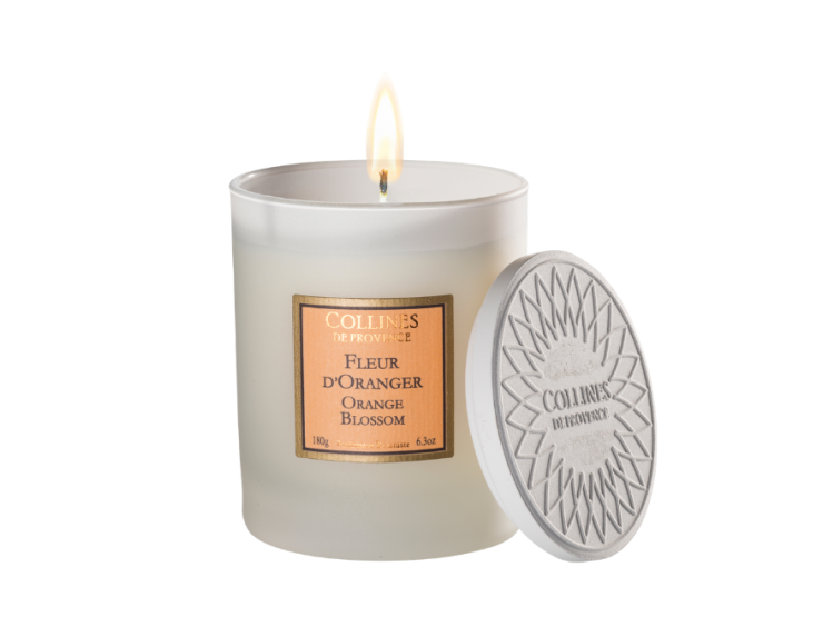Bougie parfumée fleur d'oranger Collines de Provence cire végétale verre givré blanc 180g - Lilosquare