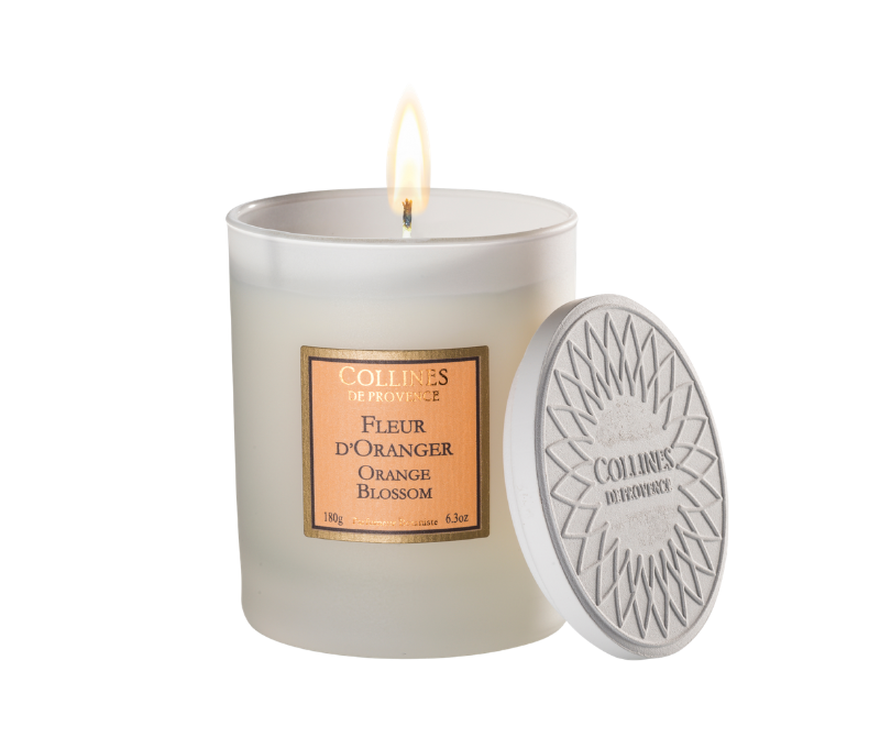 Bougie parfumée fleur d'oranger Collines de Provence cire végétale verre givré blanc 180g - Lilosquare