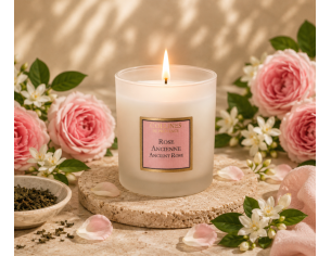 Bougie parfumée Rose Ancienne Collines de Provence cire végétale verre givré blanc 180g - Lilosquare