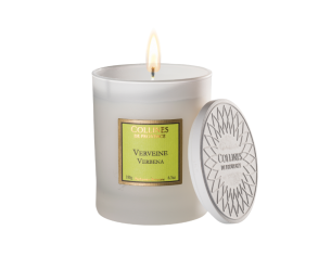 Bougie parfumée Verveine Collines de Provence cire végétale verre givré blanc capot argenté 180g - Lilosquare