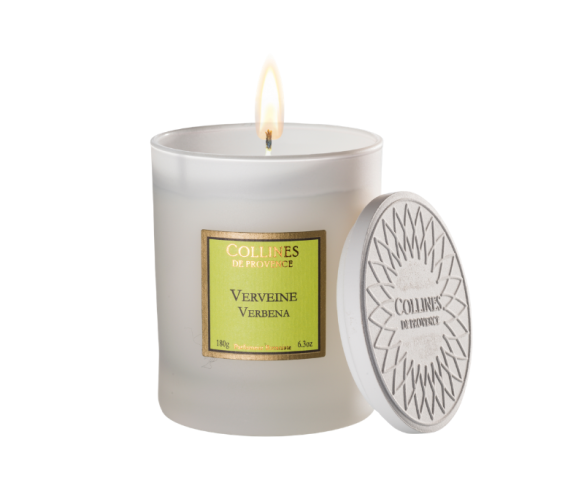 Bougie parfumée Verveine Collines de Provence cire végétale verre givré blanc capot argenté 180g - Lilosquare