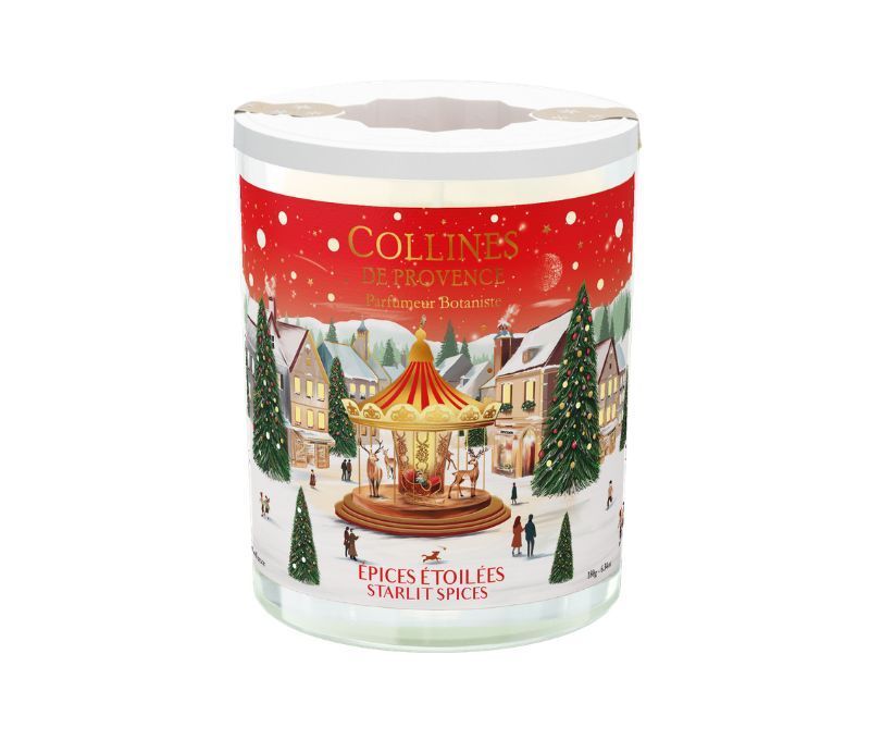Bougie parfumée Épices Étoilées édition Noël cire végétale mèche bois couvercle céramique 180g - Lilosquare