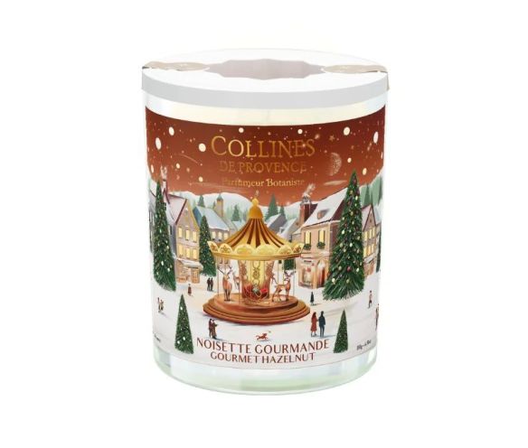 Bougie parfumée Noisette Gourmande édition Noël Collines de Provence village hivernal manège doré 180g - Lilosquare