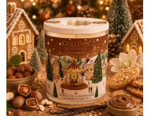 Bougie parfumée Noisette Gourmande édition Noël Collines de Provence village hivernal manège doré 180g - Lilosquare