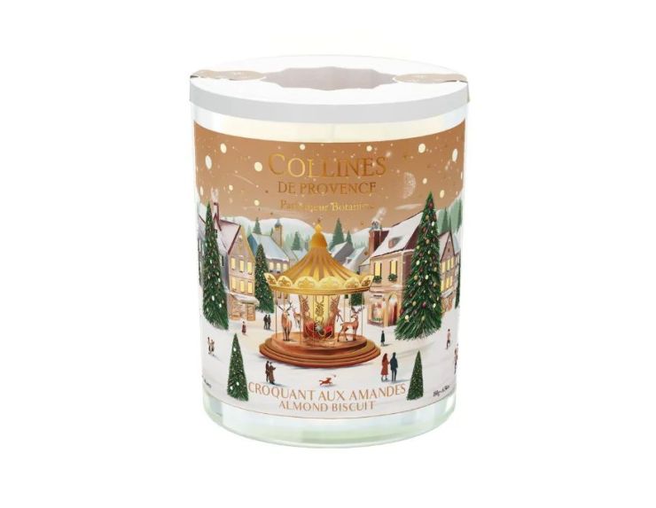 Bougie parfumée Croquant aux Amandes édition Noël Collines de Provence village hivernal manège doré amandes 180g - Lilosquare