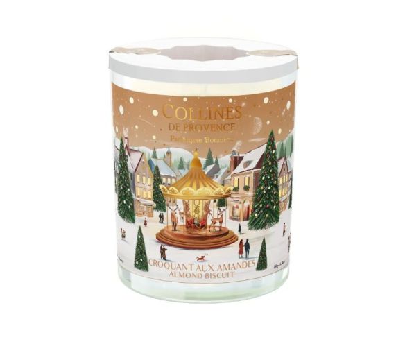 Bougie parfumée Croquant aux Amandes édition Noël Collines de Provence village hivernal manège doré amandes 180g - Lilosquare