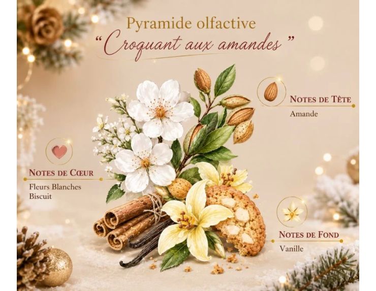 Bougie parfumée Croquant aux Amandes édition Noël Collines de Provence village hivernal manège doré amandes 180g - Lilosquare