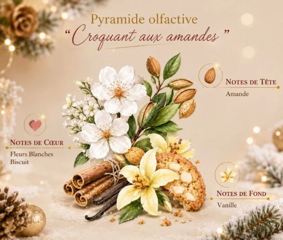 Bougie parfumée Croquant aux Amandes édition Noël Collines de Provence village hivernal manège doré amandes 180g - Lilosquare