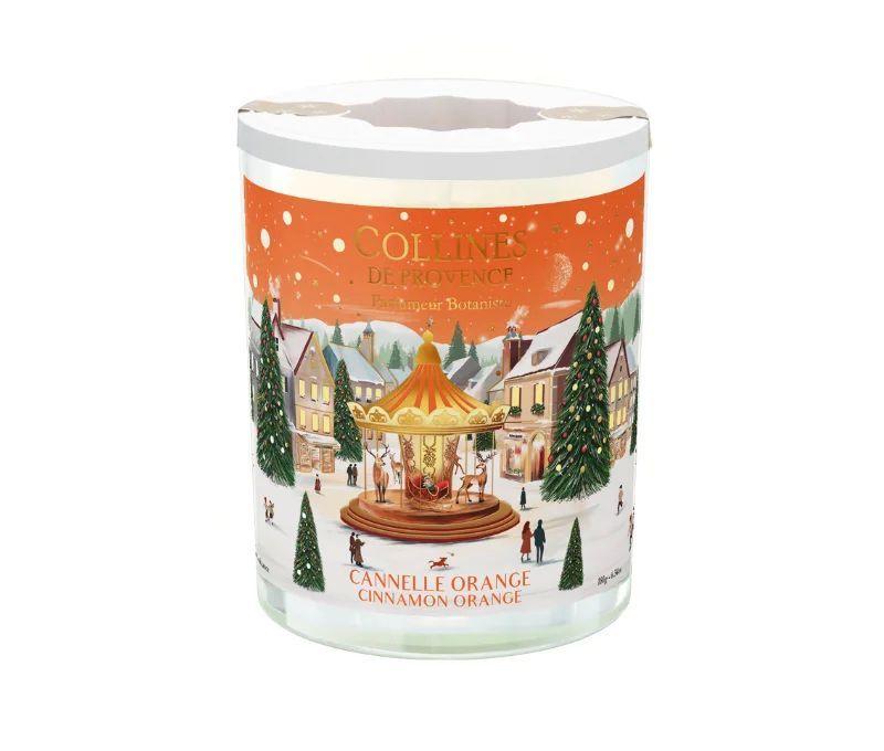 Bougie parfumée Cannelle Orange édition Noël Collines de Provence village hivernal manège doré 180g - Lilosquare