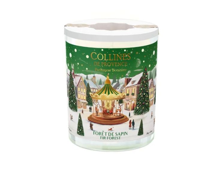 Bougie parfumée Forêt de Sapin édition Noël Collines de Provence village hivernal manège vert 180g - Lilosquare