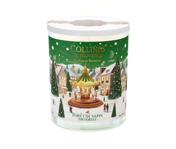 Bougie parfumée Forêt de Sapin édition Noël Collines de Provence village hivernal manège vert 180g - Lilosquare