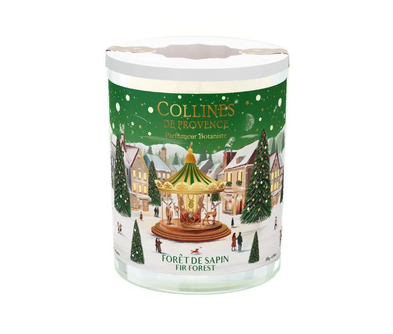 Bougie parfumée Forêt de Sapin édition Noël Collines de Provence village hivernal manège vert 180g - Lilosquare