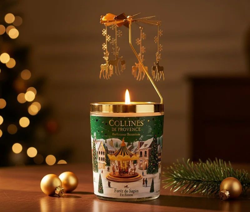 Coffret premium bougie photophore Forêt de Sapin Collines de Provence carrousel doré animé par la flamme 360g - Lilosquare