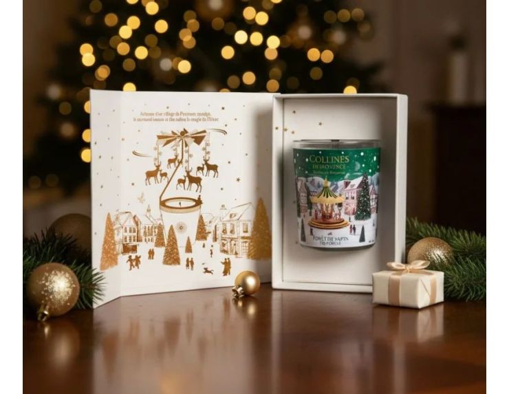 Coffret premium bougie photophore Forêt de Sapin Collines de Provence carrousel doré animé par la flamme 360g - Lilosquare