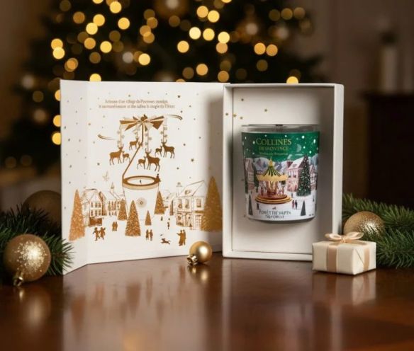 Coffret premium bougie photophore Forêt de Sapin Collines de Provence carrousel doré animé par la flamme 360g - Lilosquare