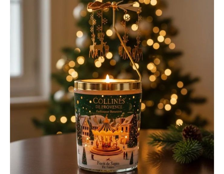 Coffret premium bougie photophore Forêt de Sapin Collines de Provence carrousel doré animé par la flamme 360g - Lilosquare