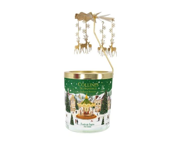 Coffret premium bougie photophore Forêt de Sapin Collines de Provence carrousel doré animé par la flamme 360g - Lilosquare
