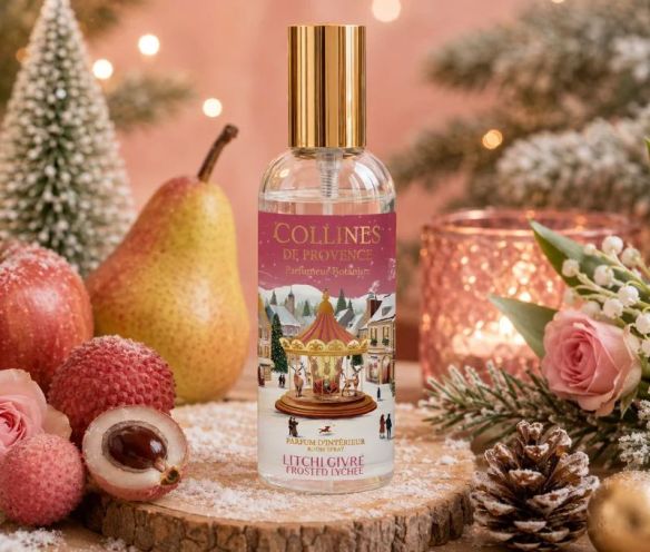 Spray d'ambiance Litchi Givré édition Noël Collines de Provence flacon village hivernal manège 100ml - Lilosquare
