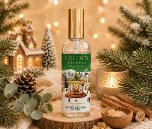 Spray d'ambiance Forêt de Sapin édition Noël Collines de Provence flacon village hivernal manège vert 100ml - Lilosquare