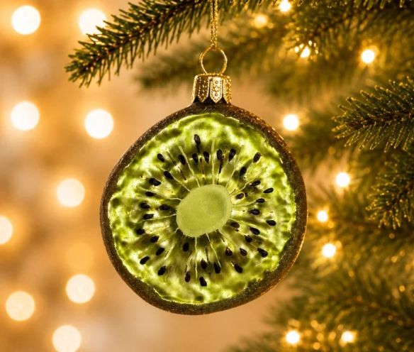 Suspension de Noël originale en verre soufflé forme tranche de kiwi vert Ø7cm - Lilosquare