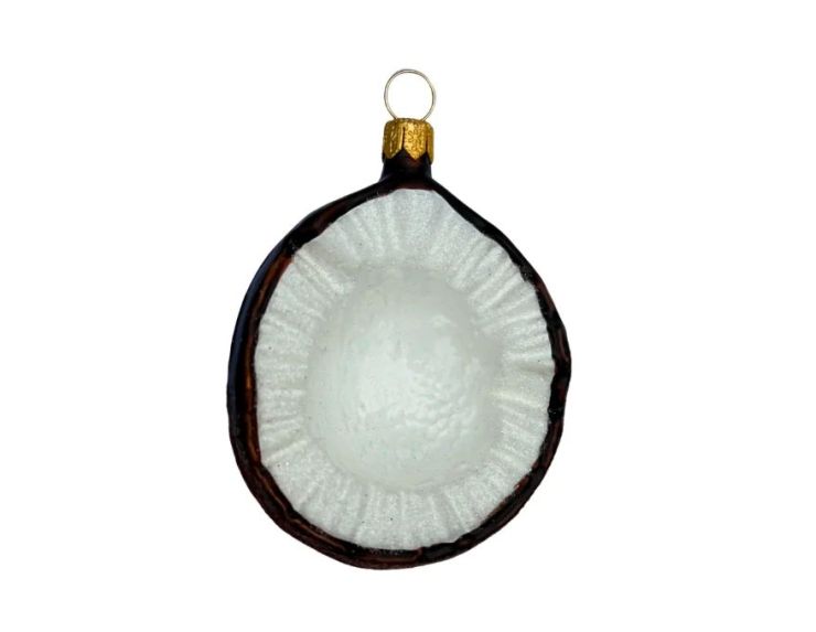 Boule de Noël originale en verre soufflé forme demi noix de coco brun et blanc Ø8cm - Lilosquare