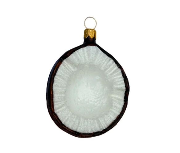 Boule de Noël originale en verre soufflé forme demi noix de coco brun et blanc Ø8cm - Lilosquare