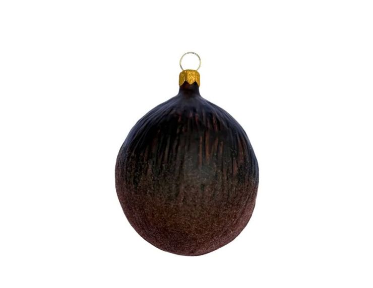 Boule de Noël originale en verre soufflé forme demi noix de coco brun et blanc Ø8cm - Lilosquare