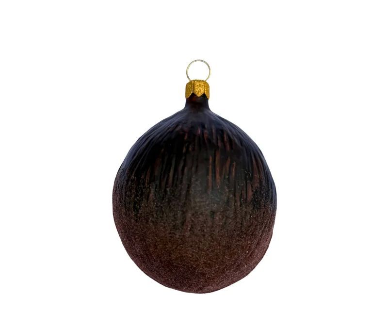 Boule de Noël originale en verre soufflé forme demi noix de coco brun et blanc Ø8cm - Lilosquare