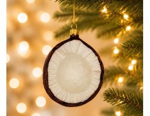 Boule de Noël originale en verre soufflé forme demi noix de coco brun et blanc Ø8cm - Lilosquare