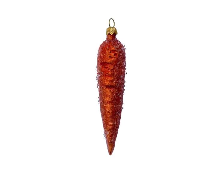 Suspension de Noël originale en verre soufflé forme carotte orange givré pailleté H11cm - Lilosquare