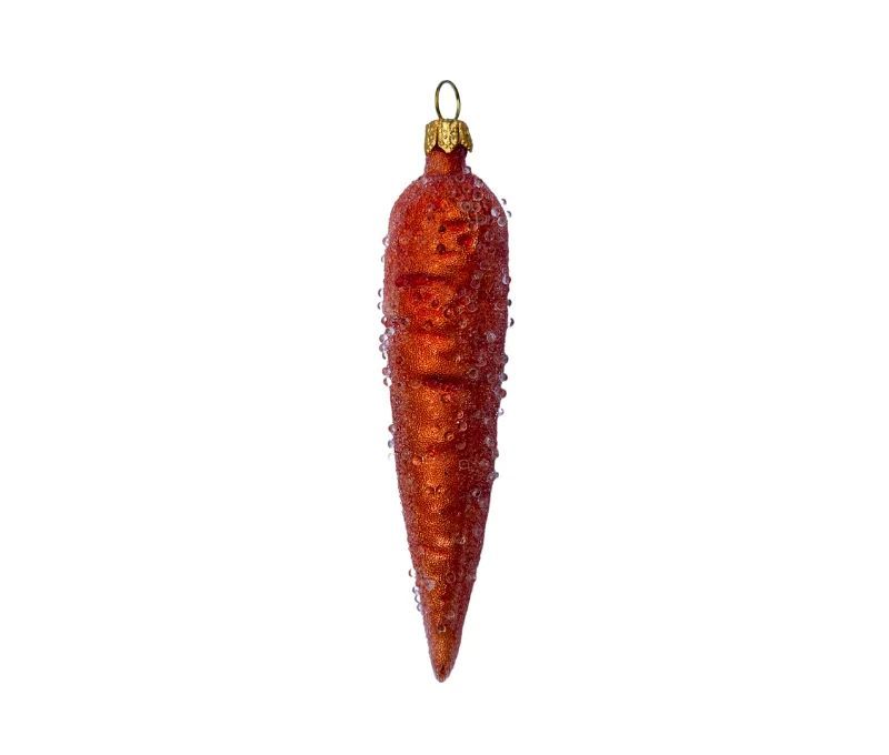 Suspension de Noël originale en verre soufflé forme carotte orange givré pailleté H11cm - Lilosquare