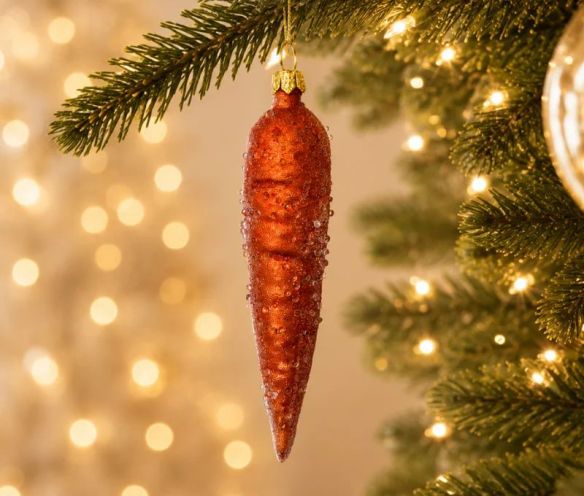 Suspension de Noël originale en verre soufflé forme carotte orange givré pailleté H11cm - Lilosquare