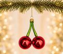 Voir la slide Boule de Noël originale en verre soufflé forme double cerise rouge brillant tige verte H8cm - Lilosquare