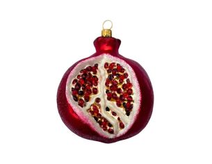 Boule de Noël originale en verre soufflé forme demi grenade rouge grenat graines H10cm Ø7cm - Lilosquare