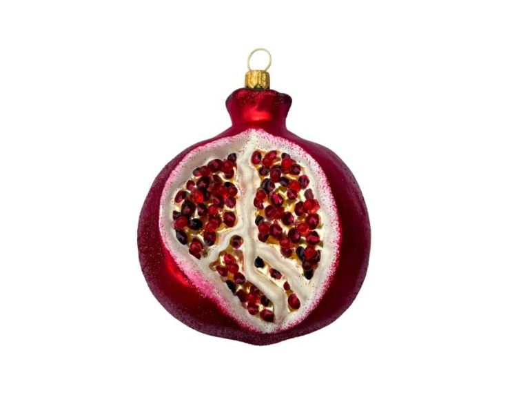Boule de Noël originale en verre soufflé forme demi grenade rouge grenat graines H10cm Ø7cm - Lilosquare