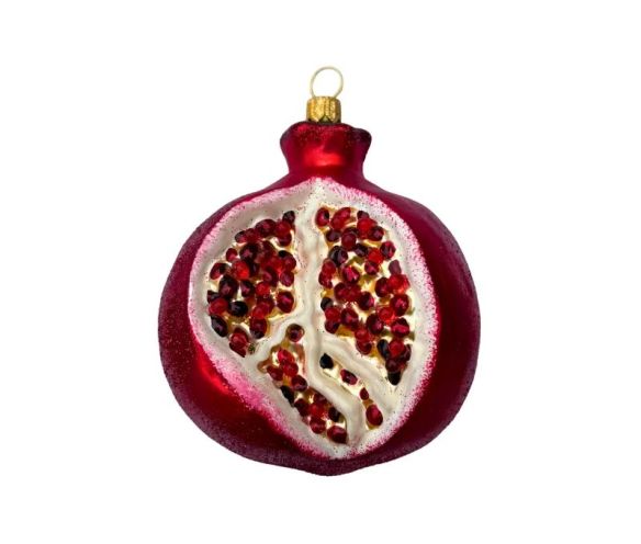 Boule de Noël originale en verre soufflé forme demi grenade rouge grenat graines H10cm Ø7cm - Lilosquare