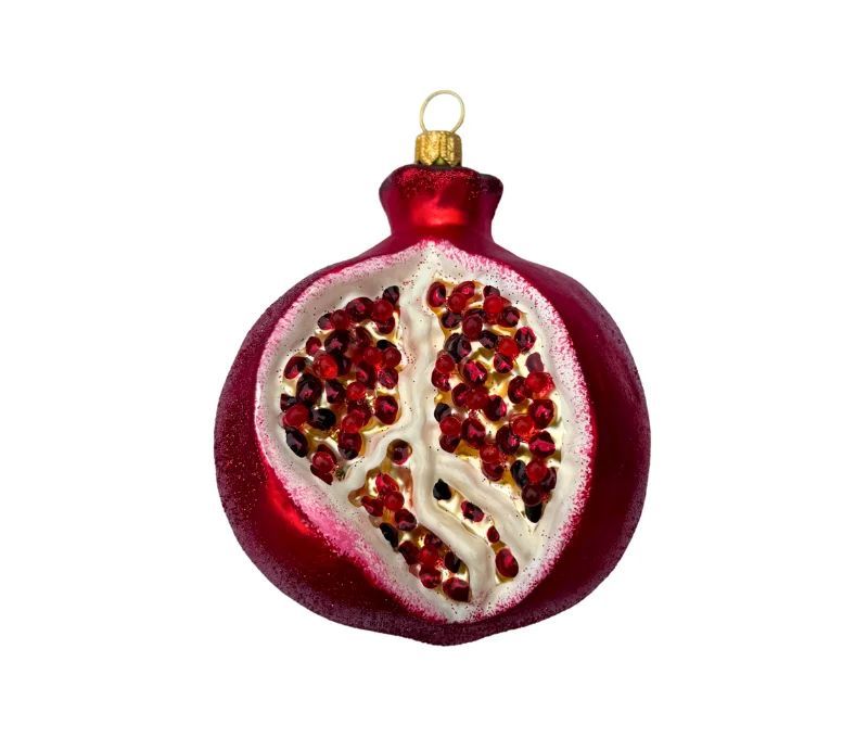Boule de Noël originale en verre soufflé forme demi grenade rouge grenat graines H10cm Ø7cm - Lilosquare