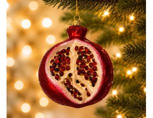 Boule de Noël originale en verre soufflé forme demi grenade rouge grenat graines H10cm Ø7cm - Lilosquare