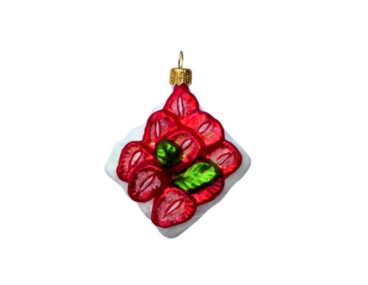 Suspension de Noël originale en verre soufflé forme cake à la fraise rouge et blanc H5cm - Lilosquare