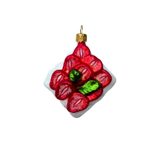 Suspension de Noël originale en verre soufflé forme cake à la fraise rouge et blanc H5cm - Lilosquare