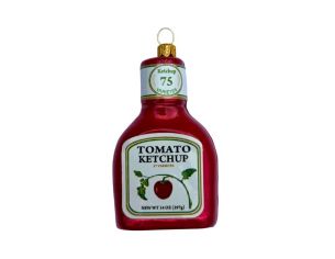 Suspension de Noël originale en verre soufflé forme bouteille ketchup rouge étiquette tomato H10cm - Lilosquare