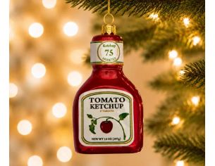 Suspension de Noël originale en verre soufflé forme bouteille ketchup rouge étiquette tomato H10cm - Lilosquare