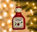 Voir la slide Suspension de Noël originale en verre soufflé forme bouteille ketchup rouge étiquette tomato H10cm - Lilosquare