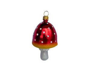 Suspension de Noël originale en verre soufflé petit champignon amanite rouge à pois blancs pied blanc H7cm Ø4cm - Lilosquare