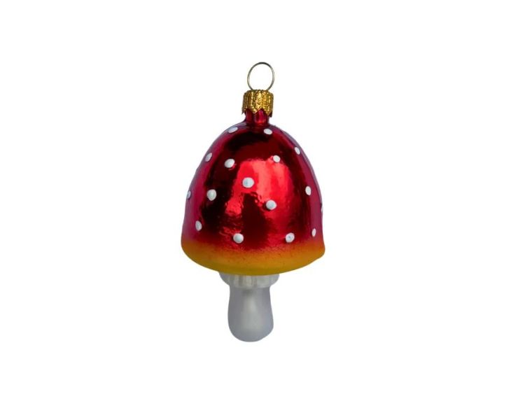 Suspension de Noël originale en verre soufflé petit champignon amanite rouge à pois blancs pied blanc H7cm Ø4cm - Lilosquare