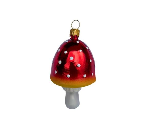 Suspension de Noël originale en verre soufflé petit champignon amanite rouge à pois blancs pied blanc H7cm Ø4cm - Lilosquare