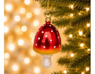 Suspension de Noël originale en verre soufflé petit champignon amanite rouge à pois blancs pied blanc H7cm Ø4cm - Lilosquare