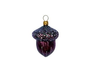 Suspension de Noël en verre soufflé gland mauve prune brillant chapeau pailleté violet bleu H5cm - Lilosquare