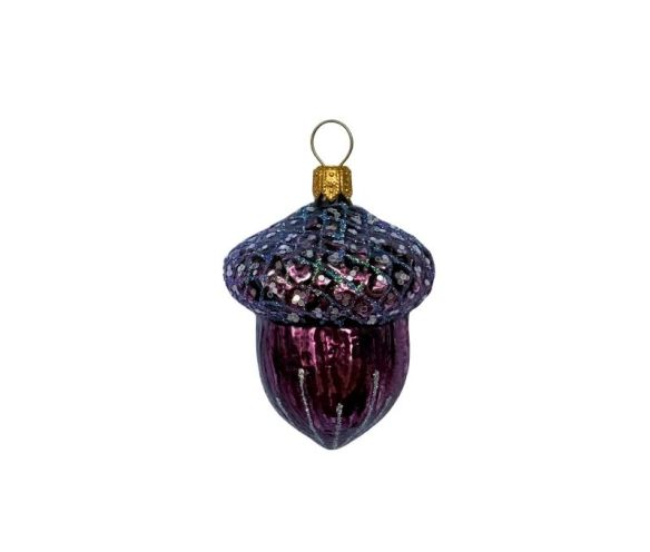 Suspension de Noël en verre soufflé gland mauve prune brillant chapeau pailleté violet bleu H5cm - Lilosquare